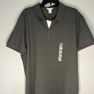 Calvin Klein Tech Zip Polo‎ Shirt Mens Grayish/Olivie Stretch Moisture Wick
